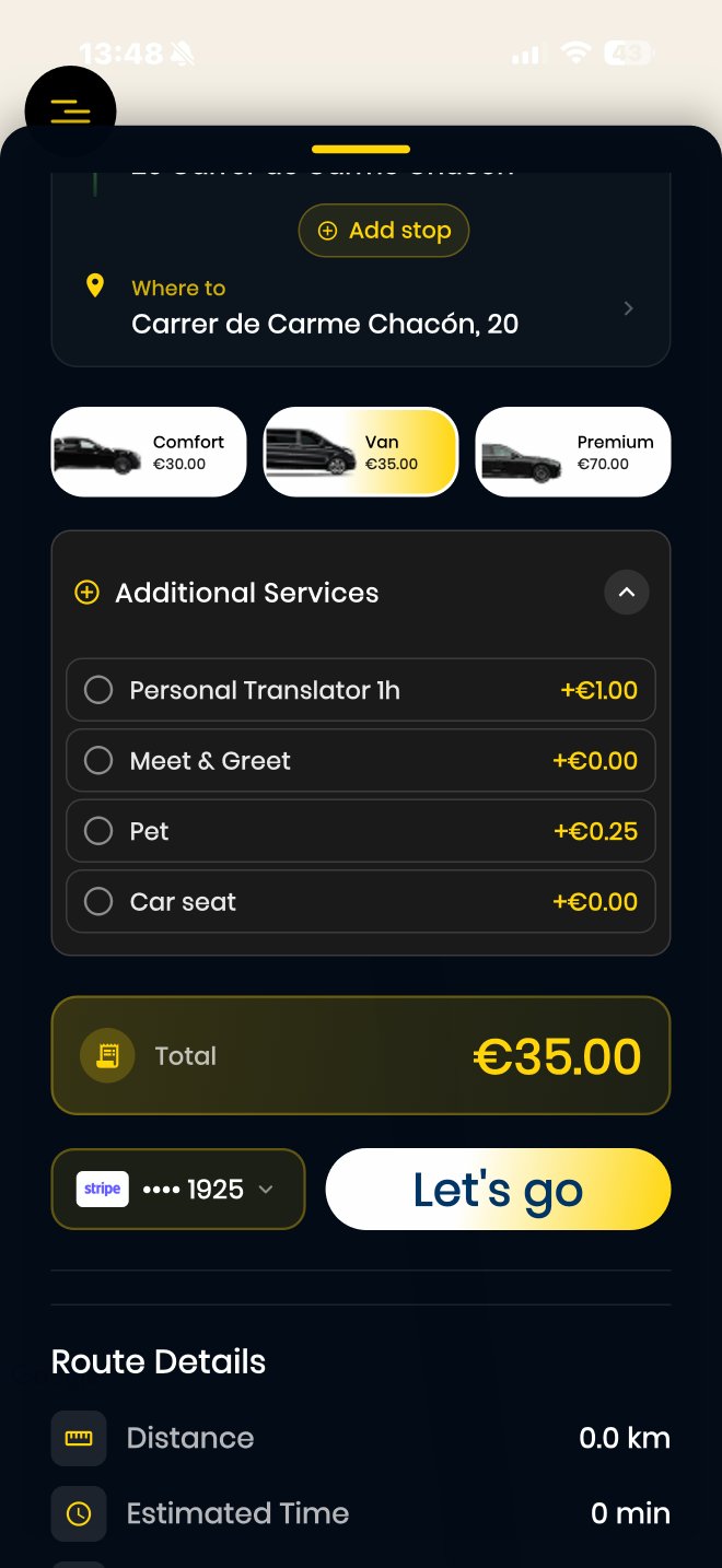 Let's GO Transfer app - booking screen