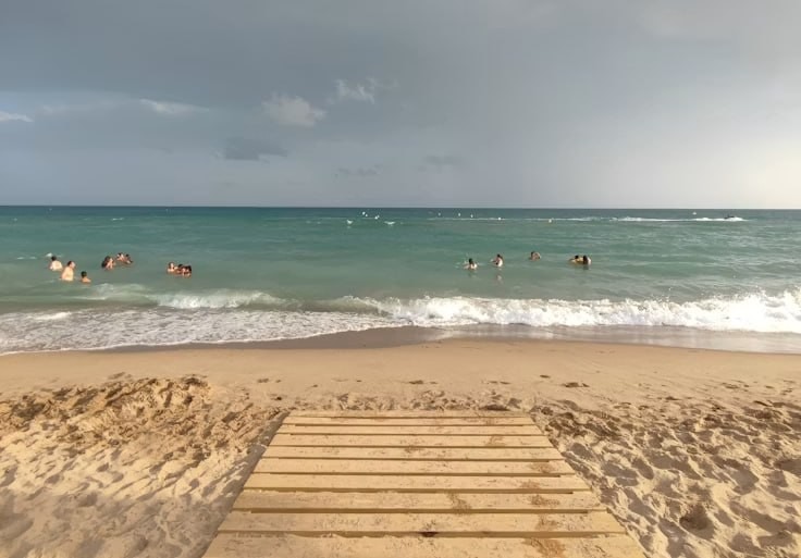 Wooden walkway to the sea on Castelldefels beach