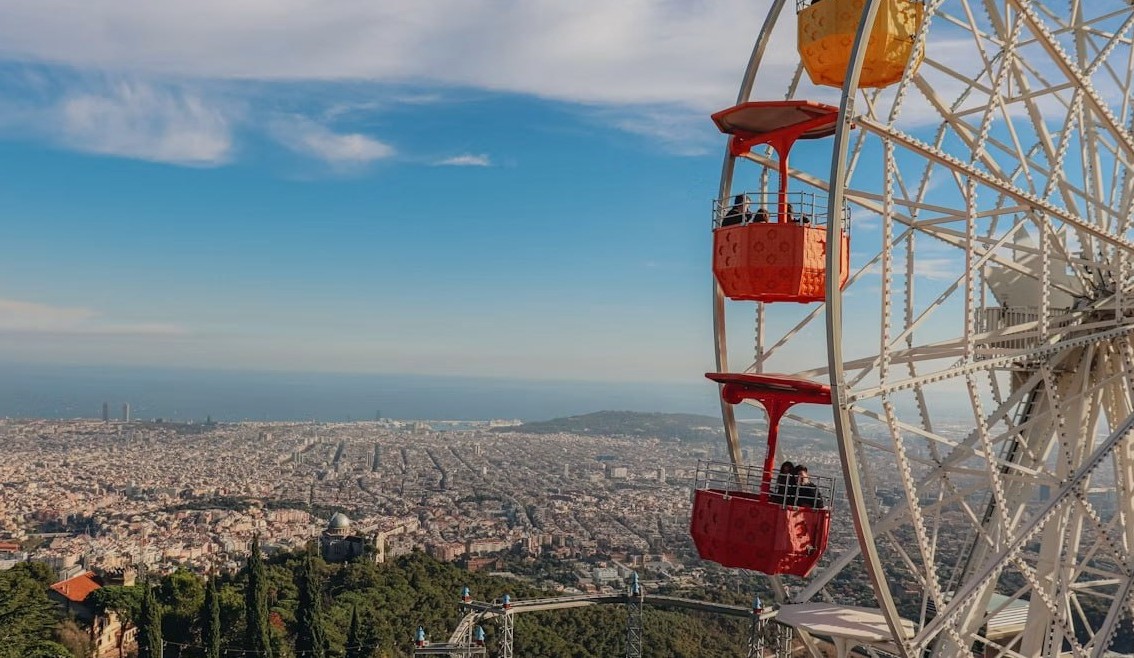 Ferris wheel and the view of Barcelona from Tibidabo