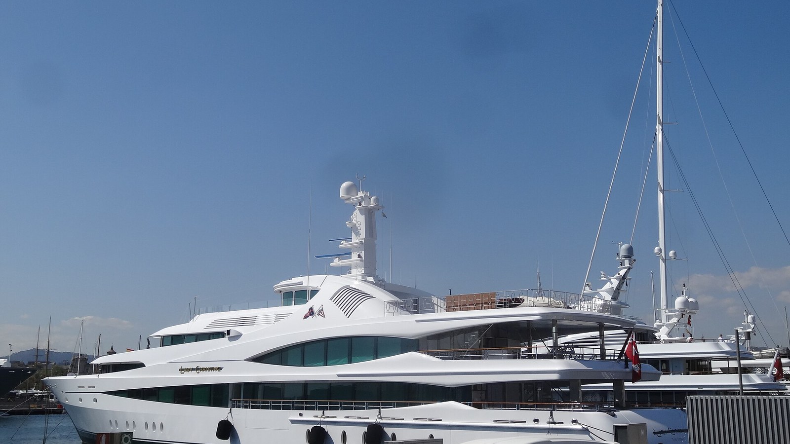 A yacht alongside in the port of Barcelona