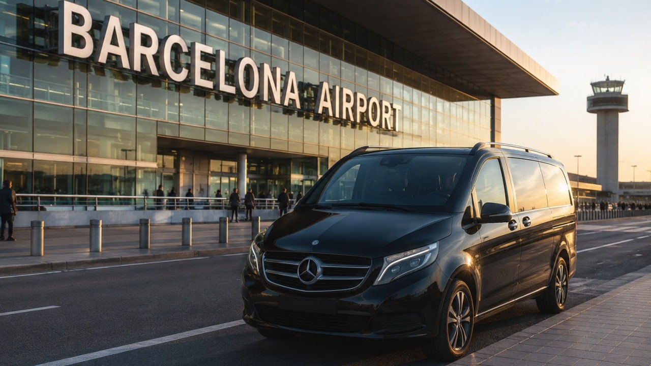 Nuestro Mercedes V-Class en la terminal del aeropuerto de Barcelona