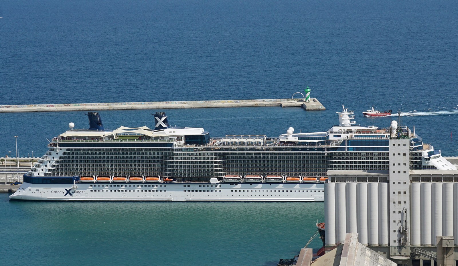 Cruise liner at the Moll Adossat quay in the port of Barcelona